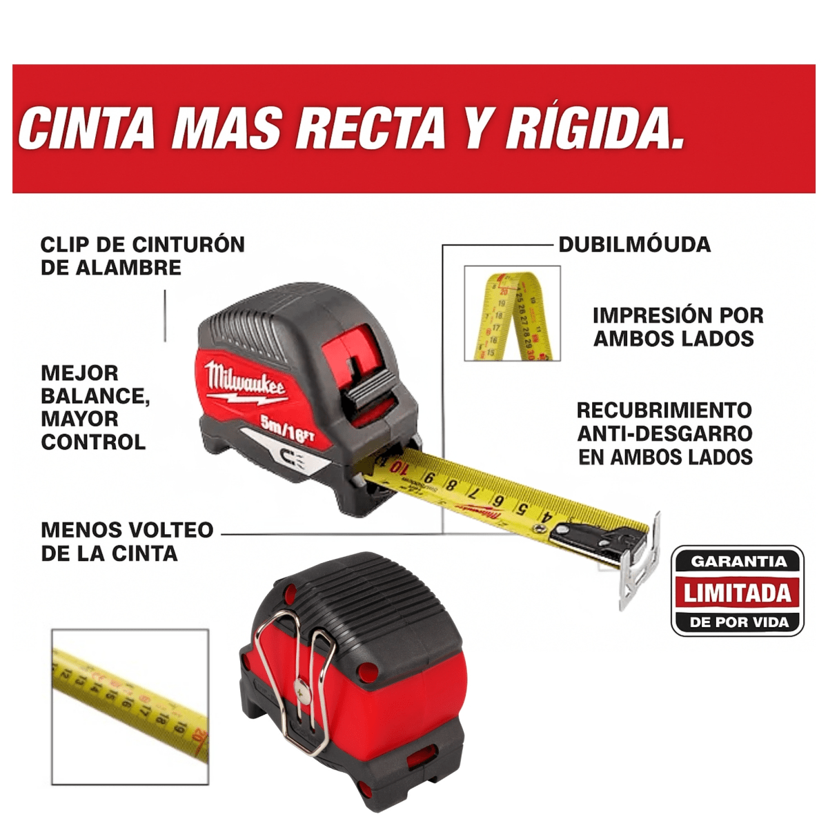 WINCHA CINTA METRICA MAGNETICA 5METROS 16 PIES 48-22-1017M MILWAUKEE4