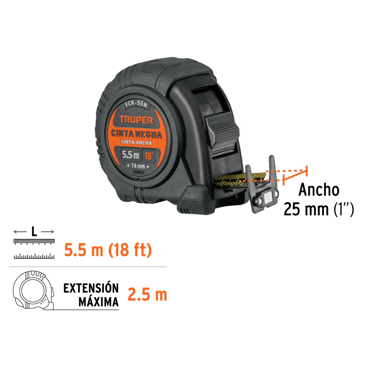 Wincha Magnética contra impactos Cinta Métrica 55m cinta Negra TRUPER2
