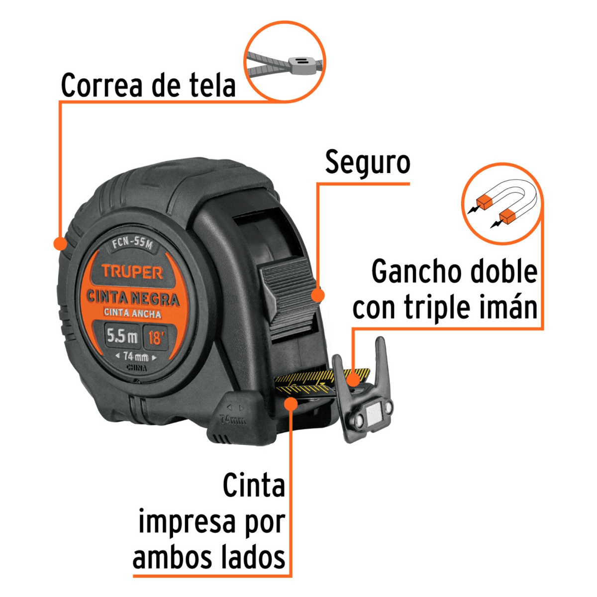 Wincha Magnética contra impactos Cinta Métrica 55m cinta Negra TRUPER3