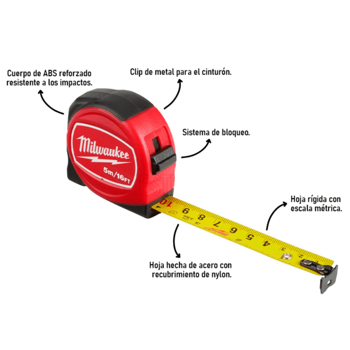 CINTA METRICA COMPACTA  5M 16 PIES, 48-22-7718 MILWAUKEE2