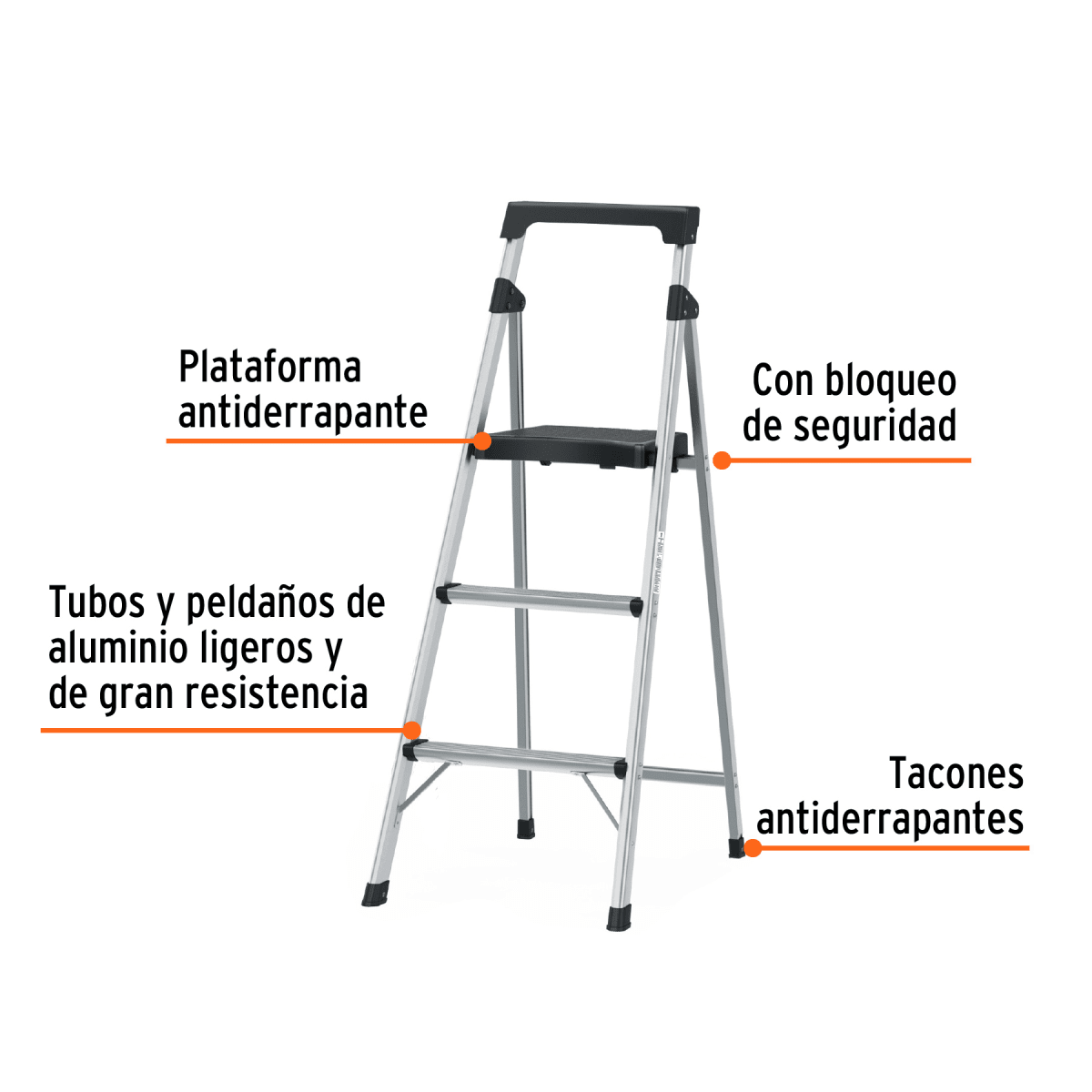Escalera tubular 3 peldaños, plegable - truper3
