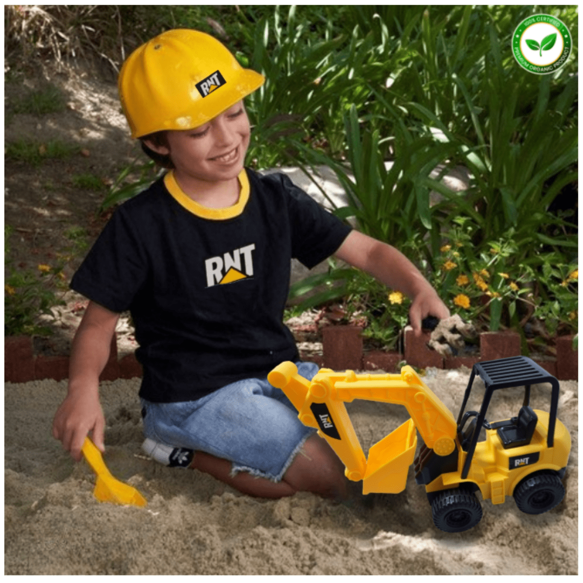 Juguete maquinarias pesadas Excavadora con Casco y Herramientas3