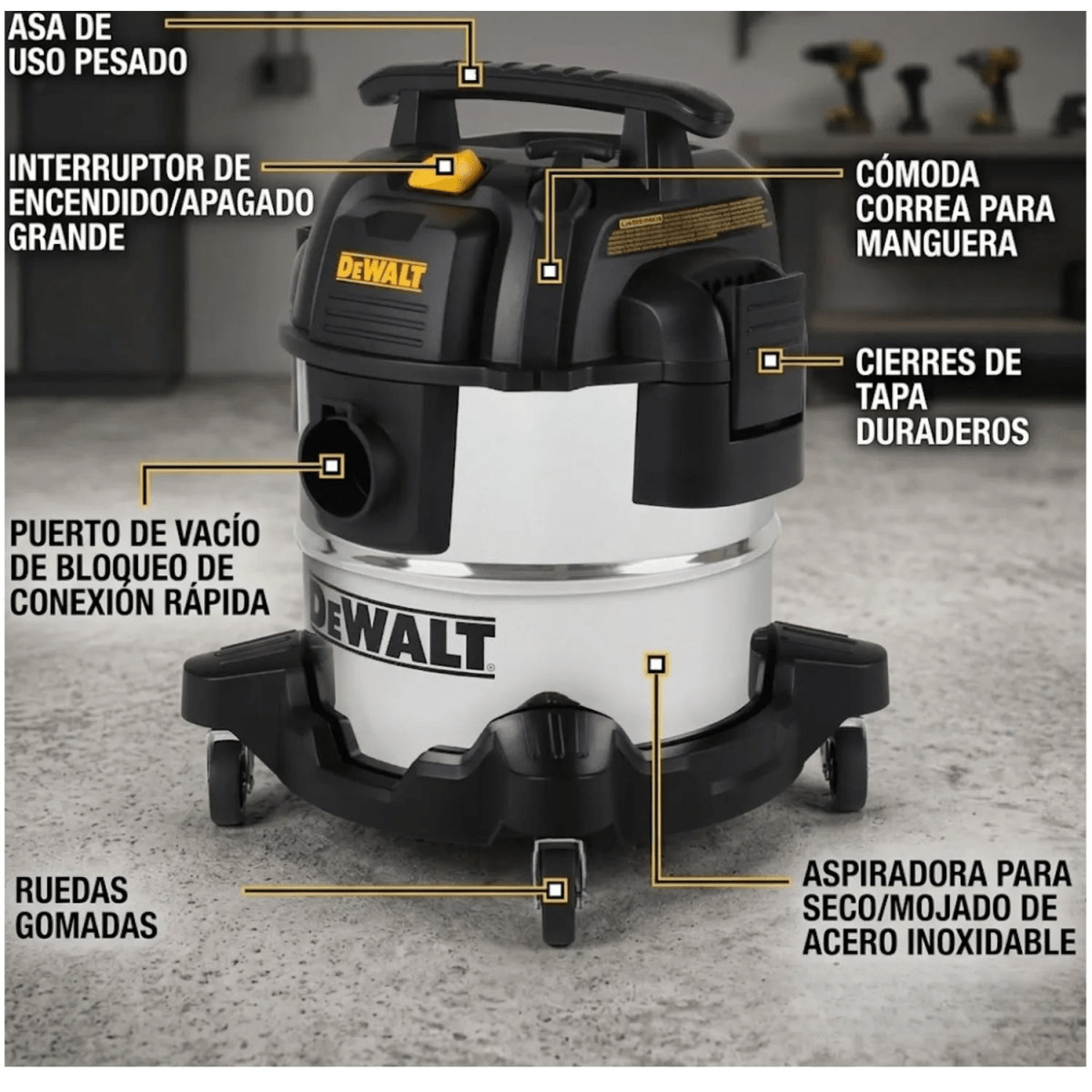 ASPIRADORA SOPLADORA DE POLVO Y LIQUIDO 20L 1050W ACERO INOX3