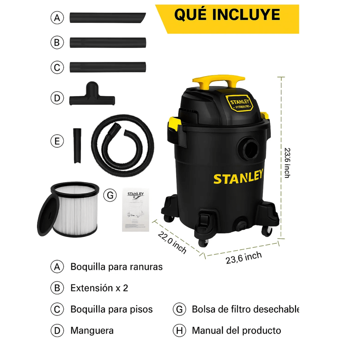 Aspiradora de polvo y liquido 23L 1100W SL19402P STANLEY7