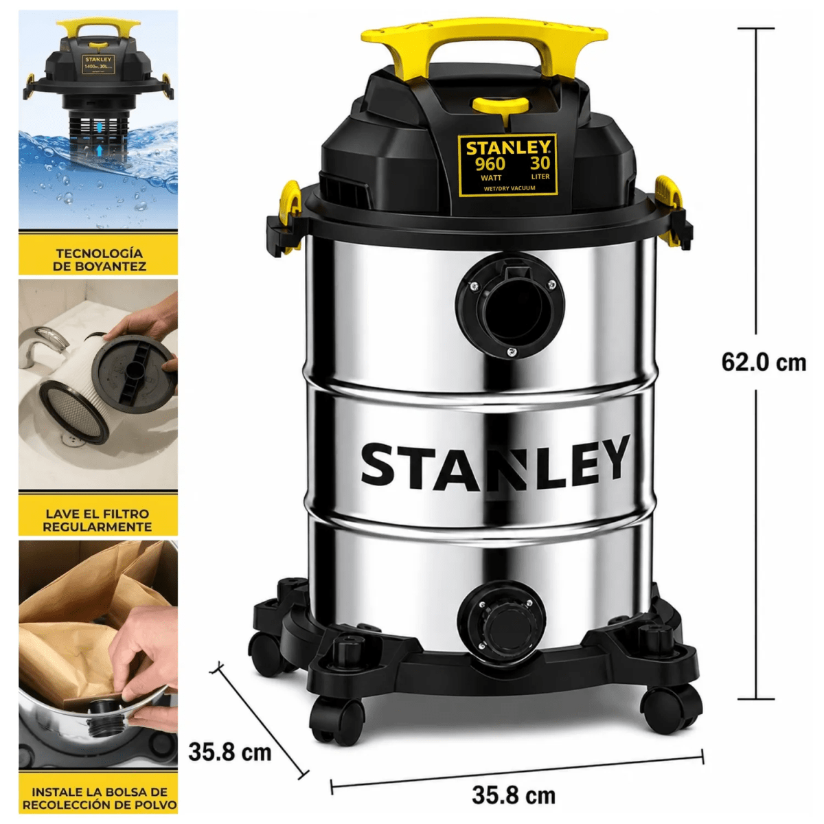 ASPIRADORA SOPLADORA DE SOLIDO Y LIQUIDO 30 LITROS ACERO INOXIDABLE STANLEY8