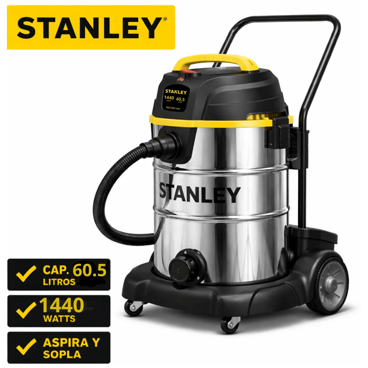 ASPIRADORA SOPLADORA DE POLVO Y LIQUIDO 60 LITROS, TANQUE ACERO INOXIDABLE STANLEY3