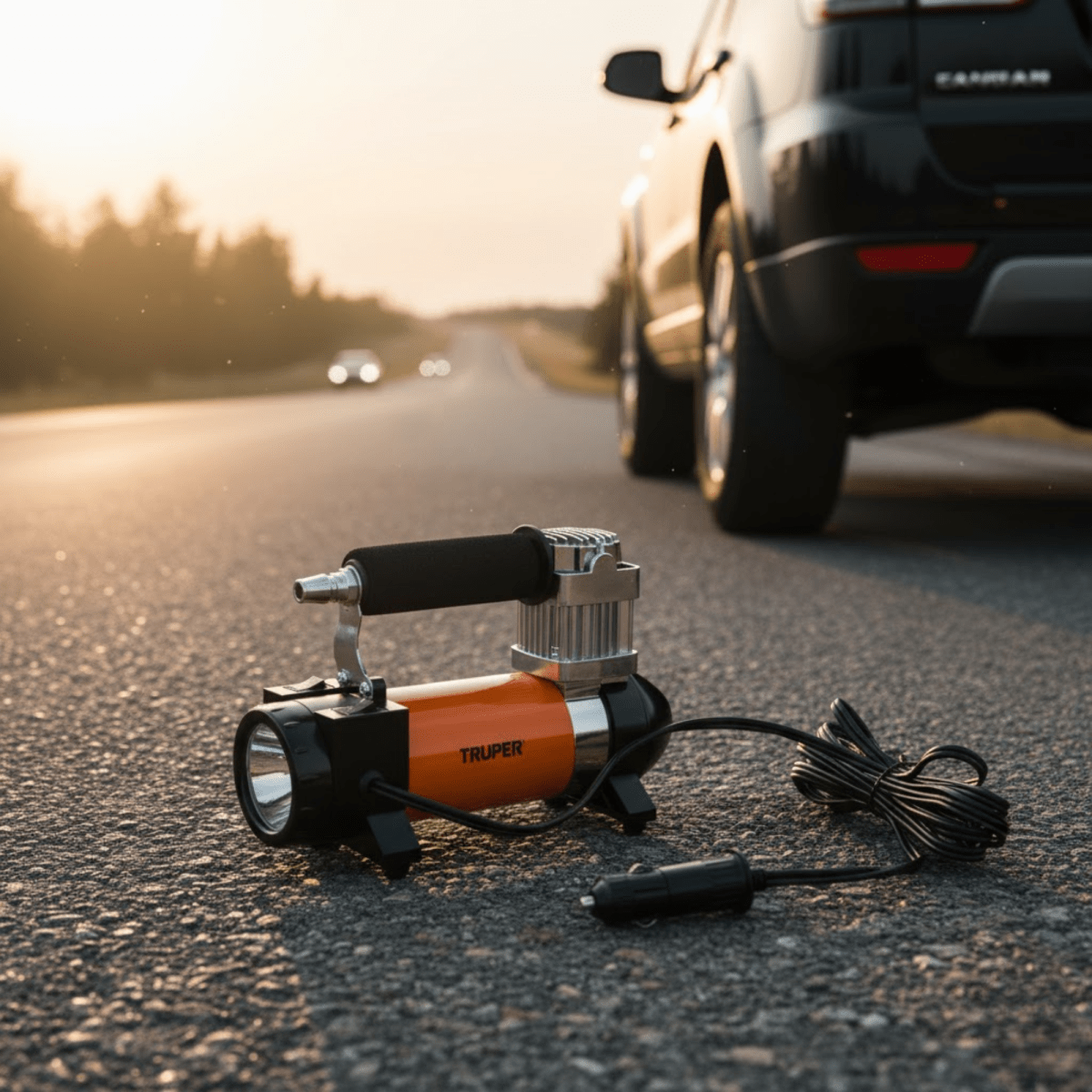 Inflador Compresor Aire portátil para auto 12V con linterna2