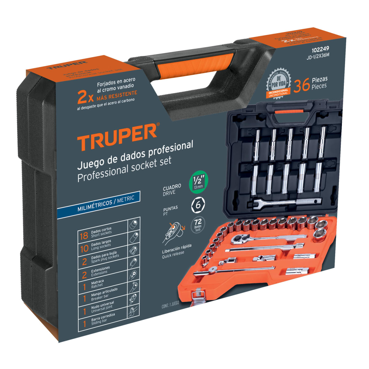 Juego de 36 herramientas cuadro 1/2