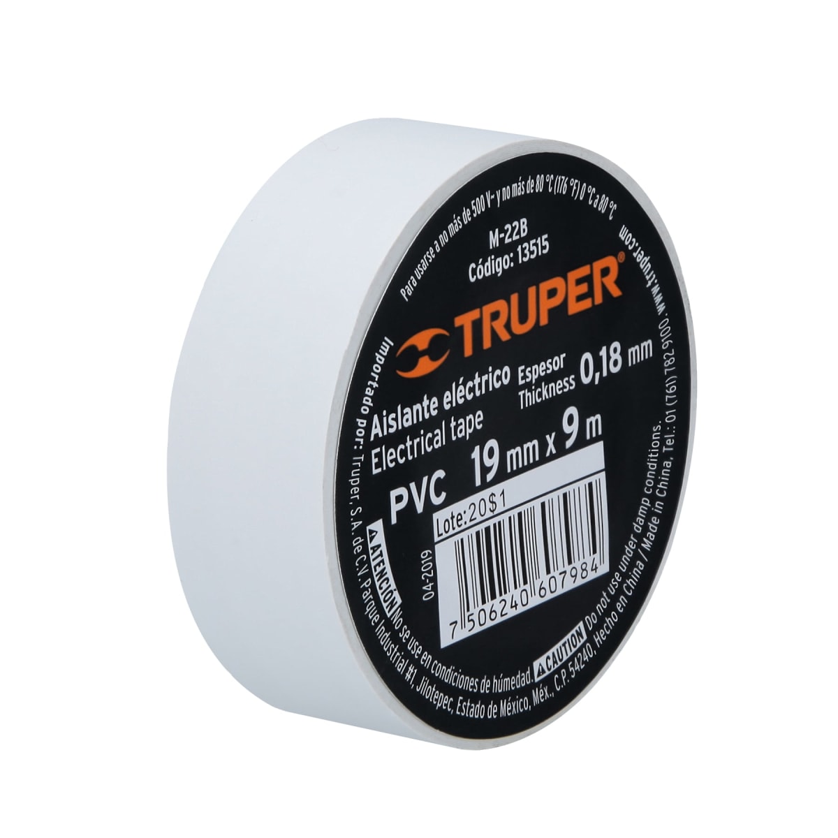 Cinta aislante truper 19mm x 9m - BLANCO1
