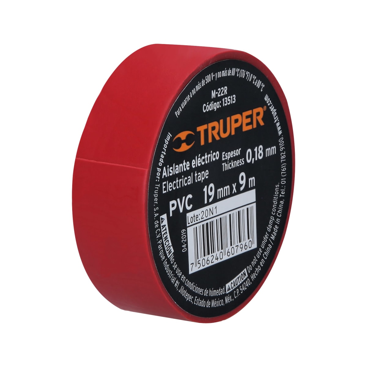 Cinta aislante truper 19mm x 9m - ROJO1