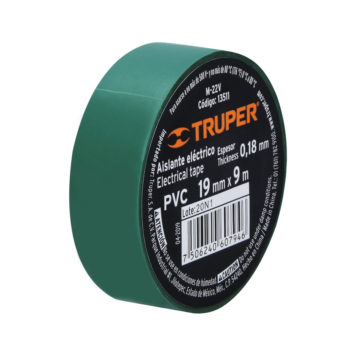 Cinta aislante truper 19mm x 9m - VERDE1