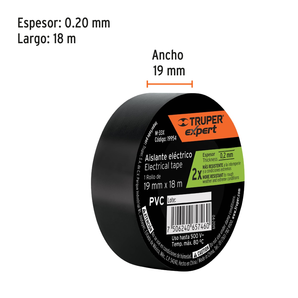 Cinta Aislante eléctrico 19mm x 18m Truper Expert3