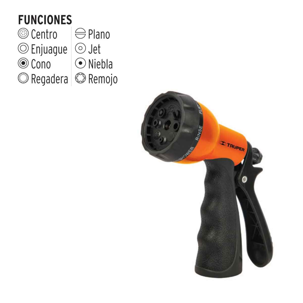 Pistola para riego de 8 funciones Truper2