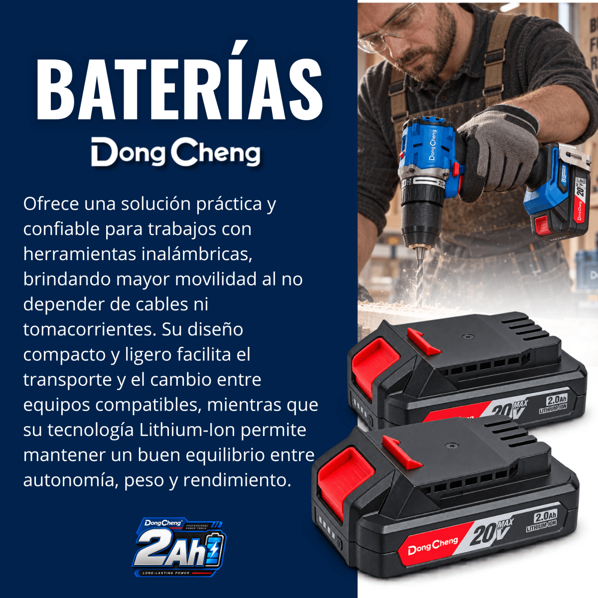 Taladro Percutor 60nm + baterias 2 A.H. dongcheng / dcjz2060iam5