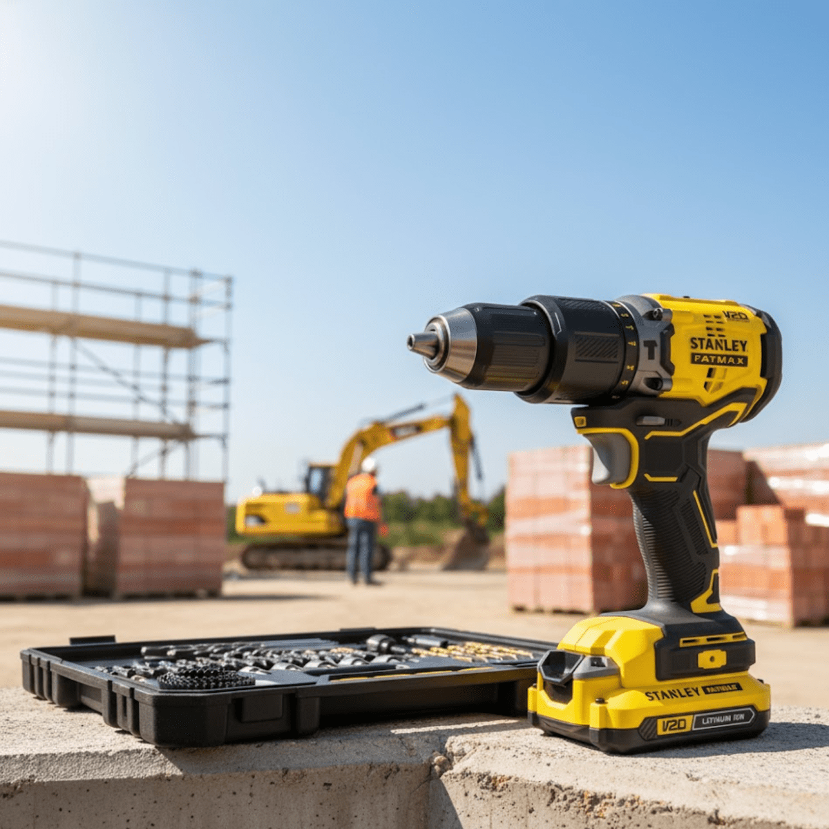 TALADRO PERCUTOR INALAMBRICO BRUSHLESS 20V SET 100 PUNTAS Y BROCAS STANLEY2