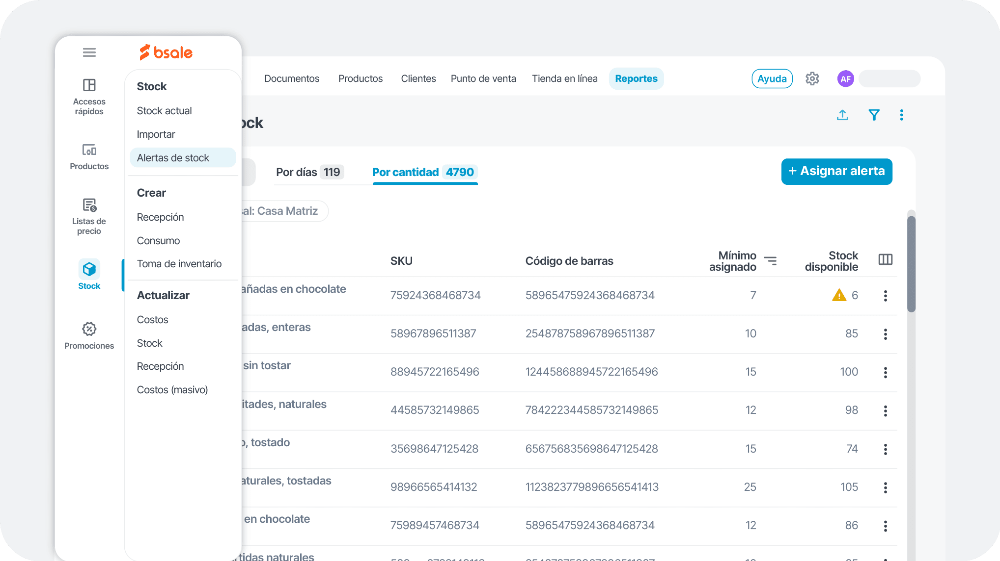 Bsale Alerta de stock