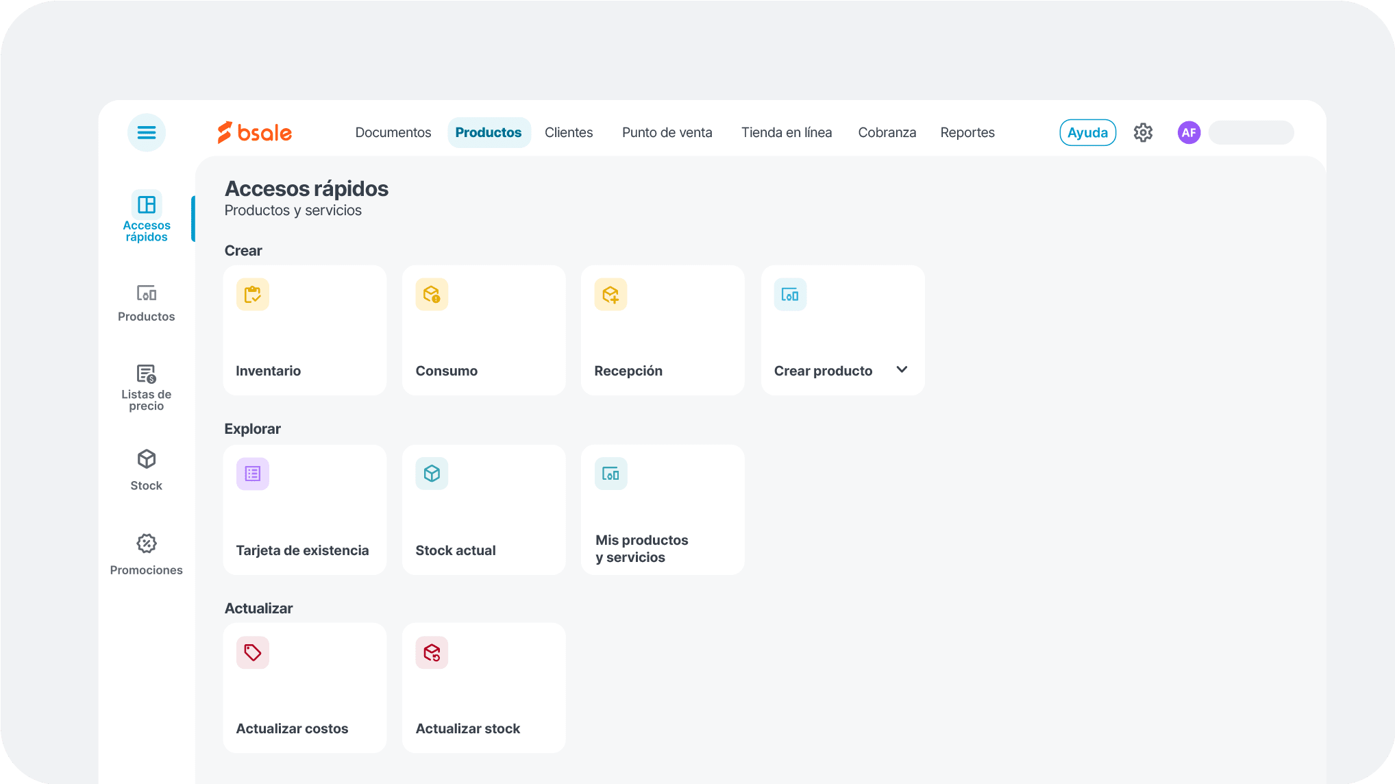 Nuevo menú de Bsale con navegación simplificada