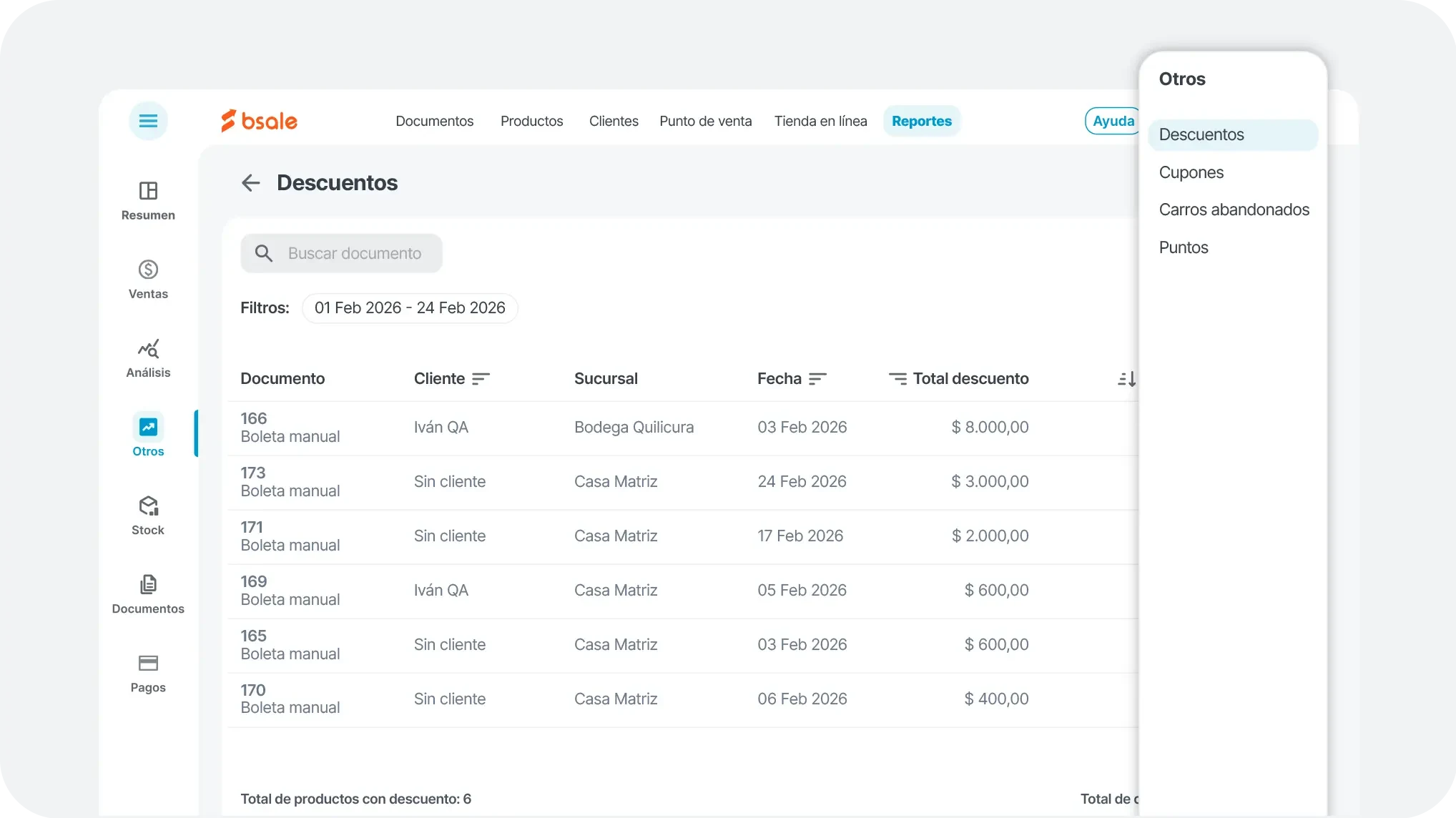 Bsale mejora el Reporte de Descuento