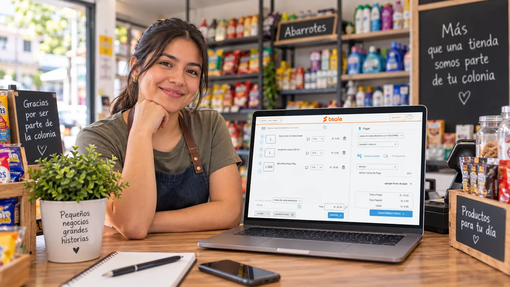 Emprendedora administrando las ventas de su negocio de colonia con Bsale