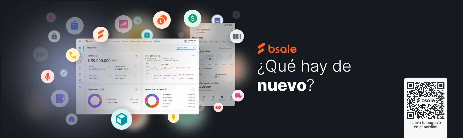 Banner de Novedades Bsale 2025 con ilustración del sistema y texto de funcionalidades y mejoras