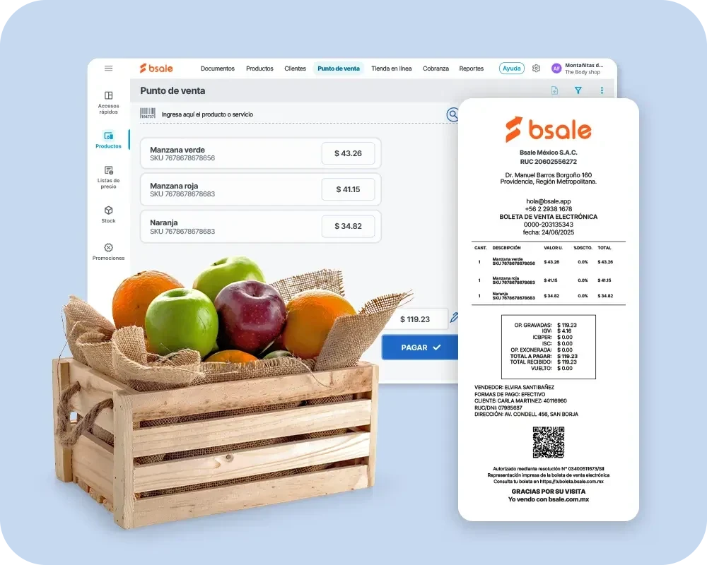 Punto de venta de Bsale: emite facturas y tickets, controla cortes de caja y acepta múltiples formas de pago