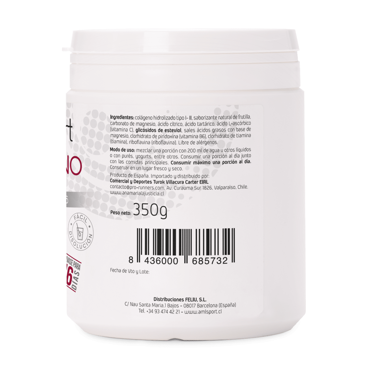 COLAGENO CON MAGNESIO + VIT.C + VIT.B1.B2.B6 Sabor fresa (350 gr) - Polvo AMLSPORT2