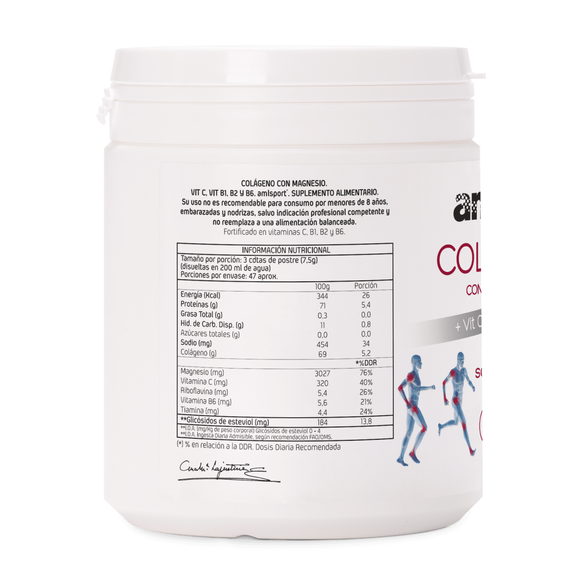 COLAGENO CON MAGNESIO + VIT.C + VIT.B1.B2.B6 Sabor fresa (350 gr) - Polvo AMLSPORT3