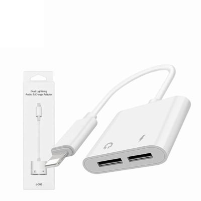 Adaptador Lightning iPhone 2x1 Para Audífonos Y Cargador1