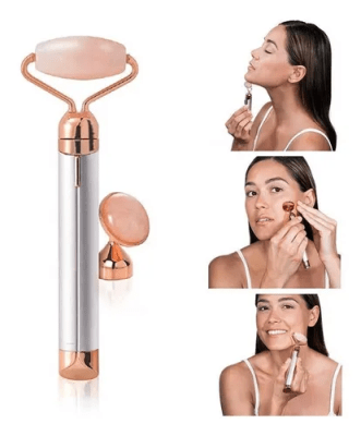 Rodillo de Jade eléctrico 2 en 1 Masajeador Facial Vibrador de Cuarzo Rosa
