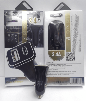 Cargador Treqa de Auto 1 USB y Tipo C