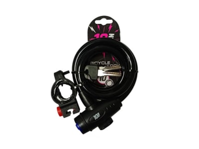 Candado 10TEN Espiral con Llave, Black, 12x1000 mm, Recubierto, con Soporte