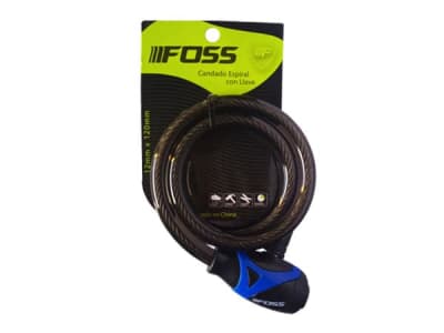 Candado FOSS Espiral con Llave, Black/Blue, 12x120mm, Recubierto