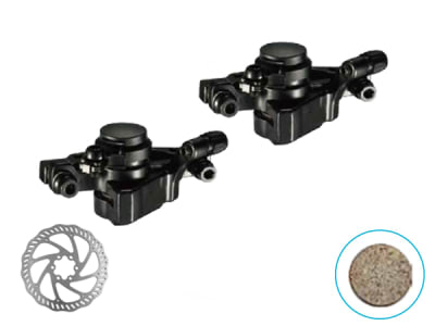 Set Calipers RADIUS Mecanicos, para MTB, Delantero y Trasero, Black. Disco 160mm y Pastillas Incluid