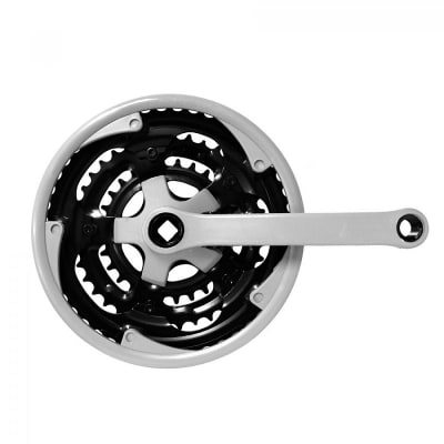 Volante, Mtb, 28/38/48T x 170mm, con Cubre, Black/Gray