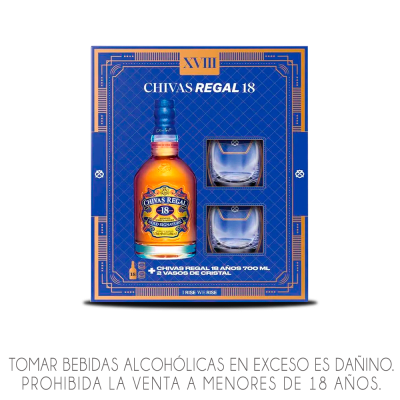Pack Whisky Chivas Regal 18 Años x 700ml.  + 2 Vasos