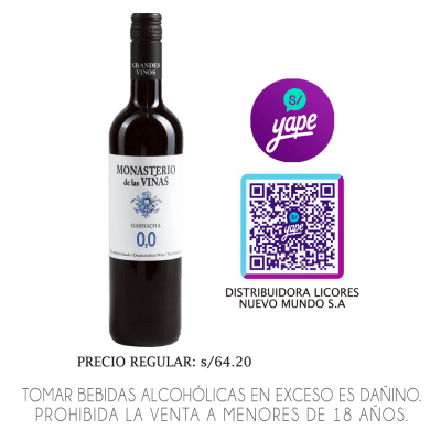 VINO MONASTERIO DE LAS VIÑAS TINTO DESALCOHOLIZADO X 750ML