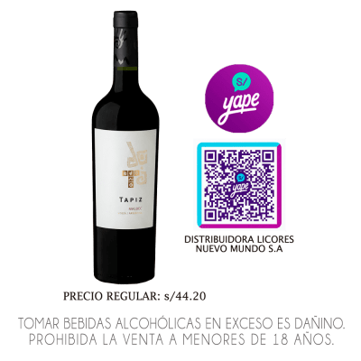 VINO TAPIZ CLASICO MALBEC X 750ML.