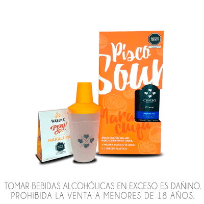 Pack Pisco CUATRO GALLOS Puro Quebranta + Mix WASSKA Maracuyá