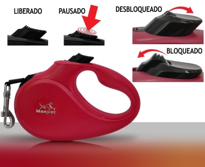 CORREA MAXPET RETRACTIL L ROJO