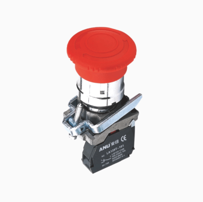 PULSADOR HONGO METALICO ROJO 40MM C/ENGANCHE +NC ANU