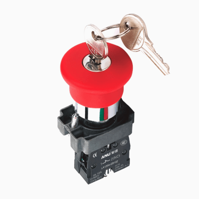 PULSADOR HONGO METALICO ROJO 40MM C/LLAVE + NC ANU