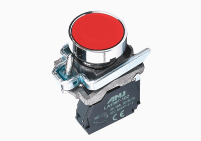 PULSADOR METALICO ROJO 22MM NC ANU