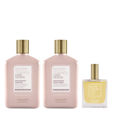 Alfaparf Milano Keratin Therapy Pack Shampoo 250 ml + Acondicionador 250 ml + The Oil Elixir 50 ml Mantenimiento Post Alisado