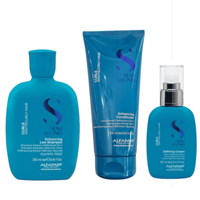 Alfaparf Milano Semi Di Lino Curls Pack Shampoo 250 ml + Acondicionador 200 ml + Defining Cream 125 ml Cabello Rizado
