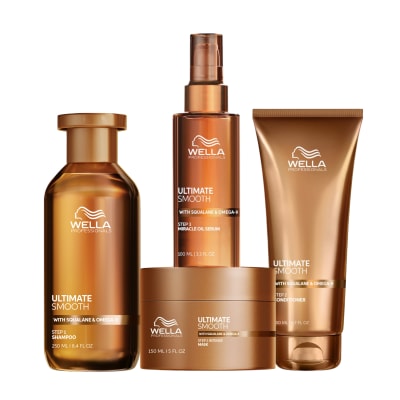 WELLA Ultimate Smooth Pack Antifrizz – Shampoo, Acondicionador, Mascarilla y Oil Serum