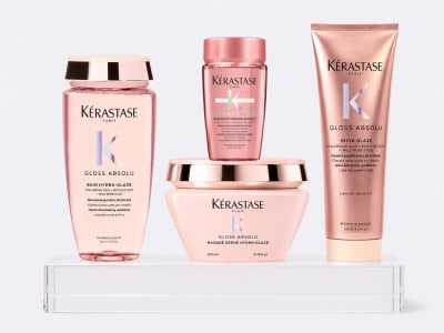 Kerastase Gloss Absolu Pack Cabello con Frizz Shampoo 250 ml + Fondant 250 ml + Mascarilla 200 ml + Travel