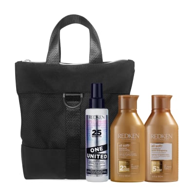 Pack Redken All Soft – Shampoo 300 ml, Acondicionador 300 ml, One United 150 ml + Neceser de regalo