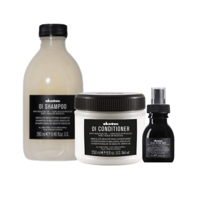 Davines OI Set Shampoo + Acondicionador + OI Oil Brillo y Suavidad