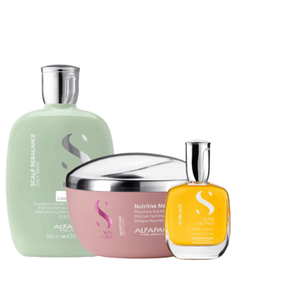 Alfaparf Milano Semi Di Lino Scalp Balancing Pack Shampoo Equilibrante 250 ml + Nutri Mask 200 ml + Cristalli Liquidi 50 ml