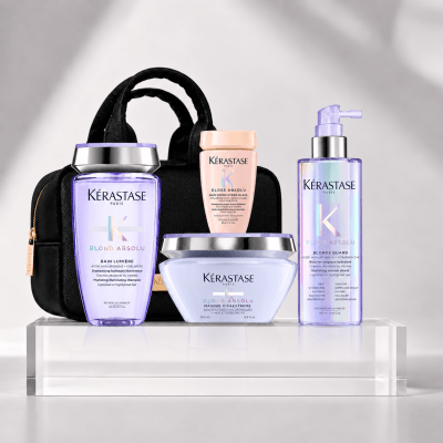 Kerastase Blond Absolu Pack Shampoo 250 ml + Mascarilla 200 ml + Blonde Guard 190 ml + Travel Size + Bolso